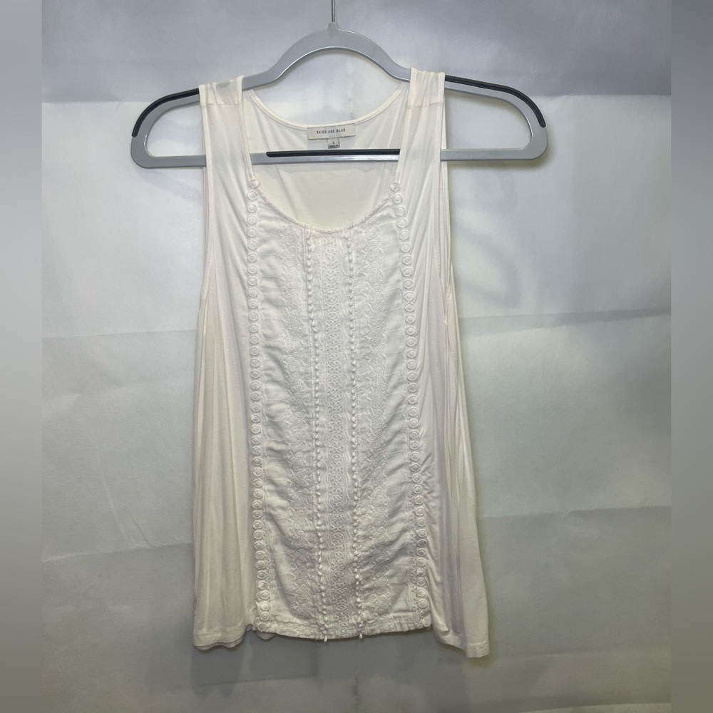 SKIES ARE BLUE- Airika Woven Lace Front Knit Top. Size small. - Picture 4 of 5